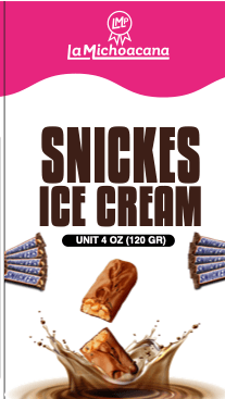 Empaque de paleta de crema sabor Snickers La Michoacana